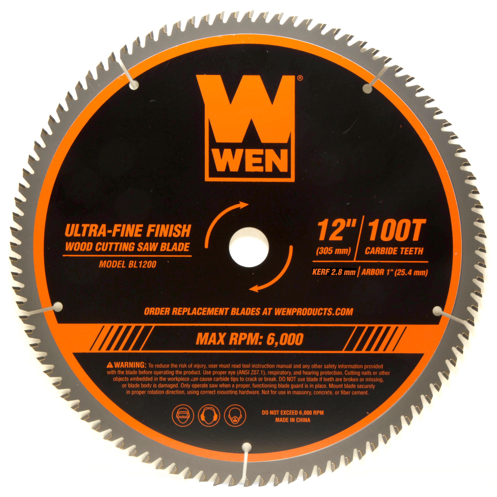 WEN Professional Woodworking Saw Blade - 12in. Diameter, 100-Tooth, Carbide-Tipped, Ultra-Thin Kerf, Model# BL1200